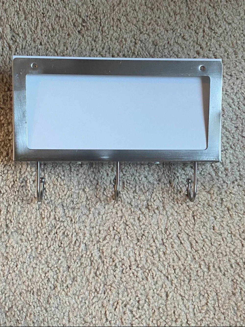 MAIL Wall Mail Organizer with 3 Hooks - White and Silver